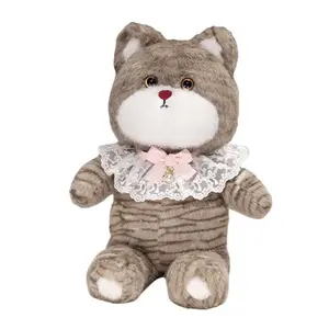 Мягкая игрушка бегущий кот с нагрудником плюшевая кукла высота 50см OU DI PIG, Coffee Gradient Bib Style