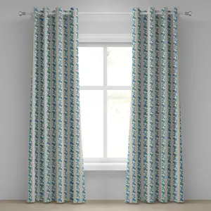 Штора на люверсах ABAKUHAUS цвета слоновой кости и синего цвета, романтические розы на фоне ретро-полосок, вертикальный рисунок, декоративные двухпанельные шторы, 280 см x 245 см, цвет слоновой кости, сине-зеленый Abakuhaus