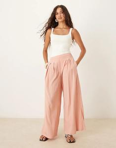Легкие брюки Mango широкого кроя нежно-розового цвета