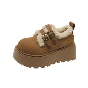 Теплые, износостойкие, увеличивающие рост, с противоскользящим покрытием, короткие зимние ботинки для женщин SHUMO, Camel
