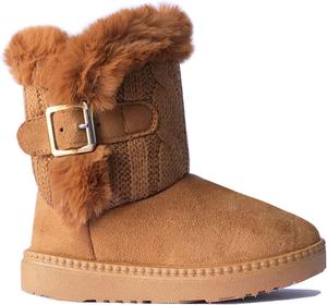 Детские ботинки REDVOLUTION для девочек, малышей, с милыми 2 пуговицами || Замшевые вязаные туфли с искусственным мехом и стразами