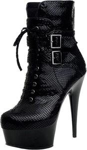 Женские модные сексуальные ботинки с круглым носком, шпилька 15 см/5.91 дюйма, стильные элегантные ботинки для девушек, клубные ботинки с низкой платформой на высоком каблуке, ботильоны, ботинки для стриптиза на высоком каблуке Stool, Black