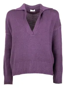 Топ с V-образным вырезом и воротником поло Base Milano, фиолетовый