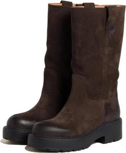 Kapxumo Женские замшевые сапоги средней длины с массивным каблуком на платформе, верховой стиль, круглый носок, носить легко, короткие коричневые повседневные сапоги