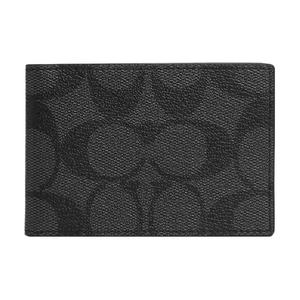 COACH Кошелек-портмоне из лакированного холста с карманом из телячьей кожи для документов и монетницей унисекс черный