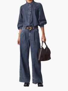 Живая блузка с рюшами из денима SUNCOO, Dark Blue