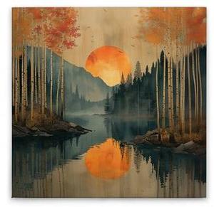 Картина на холсте A.S. Création Sunset In The Woods цвет beigeblauorange