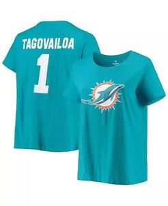 Женская футболка Tua Tagovailoa Aqua Miami Dolphins размера плюс с именем и номером Fanatics