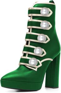 Женские ботильоны YDN с заостренным носком, на высокой устойчивой шпильке, средние по голенищу, жемчужного цвета, с молнией, стильные, для вечеринок и танцев, размеры 4-15 US, Green