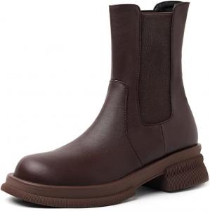 Женские модные ботильоны Челси с плоской подошвой, округлый носок, эластичные, удобные, невысокий каблук, вестерн стиль, короткие ботинки JOEUSTY, Brown
