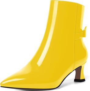 Женские ботильоны MOVINSTEPS с молнией, с бантом из лакированной кожи, с заостренным носком, для вечеринок, модные, с низким каблуком-ступицей, высотой до щиколотки, каблук 2 дюйма, Yellow