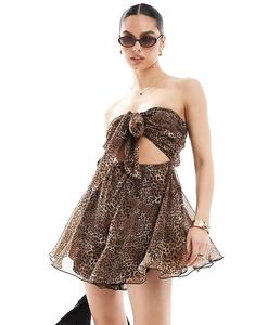 Пляжный шифоновый комбинезон Miss Selfridge с завязками спереди и леопардовым принтом