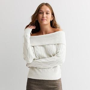 Длинный свитер с открытыми плечами для подростков Madden Girl, Ivory