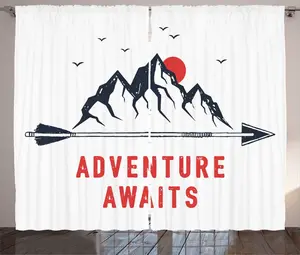 Шторы ABAKUHAUS Приключение ждет вас в деревенском стиле, Горы и луна, универсальные ленточные шторы для гостиной с петлями и крючками, 280 x 225 см, темно-синий серый вермо Abakuhaus