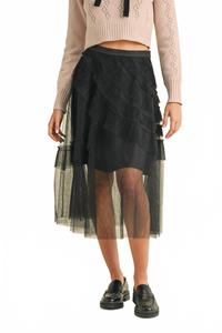 Женская миди-юбка с воланами из сетчатой тюли черная Heyson