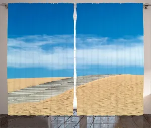 Штора ABAKUHAUS Пляжная рустика, Дорожка по золотистому песку, универсальная ленточная штора для гостиной с петлями и крючками, 280 x 245 см, кремово-голубой Abakuhaus
