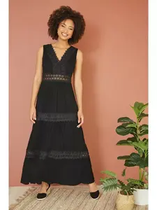 Платье Yumi Lace Trim Cotton Maxi Sundress, черный