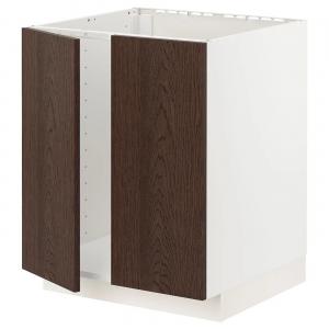 Тумба под мойку + 2 дверцы METOD IKEA, 60x60x70 см, цвет white/sinarp brown