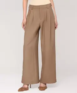 Женские брюки с высокой талией, полосками по бокам и складками спереди Avec Les Filles, коричневый/бежевый