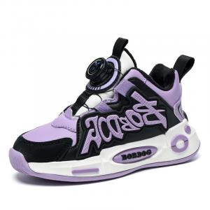 Противоскользящие амортизирующие легкие амортизирующие теплые детские баскетбольные кроссовки средней высоты BOBDOG, черный/фиолетовый