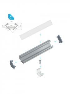 LED Line Угловой алюминиевый профиль для светодиодов PD-C, 1 метр, серебристый