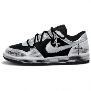 Nike Мужские низкие скейтбордистские кроссовки Big Low Top, черный с серебристым рисунком