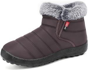 Женские водонепроницаемые ботильоны на широкую ногу, теплые зимние снежные ботинки с меховой подкладкой, уличные противоскользящие легкие ботинки ZPLMIDE, Brown
