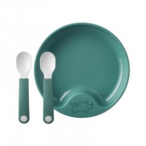 Mepal Учебная тарелка с учебной ложкой Mio, темно-бирюзовый цвет, диаметр 17,6 см