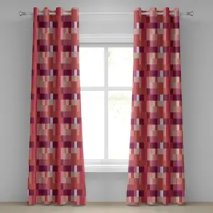 Штора на люверсах ABAKUHAUS персикового цвета, геометрический узор, квадраты разных форм и размеров - красочное описание, декоративные двухпанельные шторы, 280 см x 225 см, фиолетовый Abakuhaus