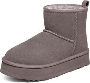 Женские мини-башмачки на платформе Litfun из замши, настоящая кожа, с меховой подкладкой, зимние сапоги для снега с утепленной мехом внутренней частью, Grey