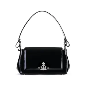 Vivienne Westwood HAZEL Кожаная плечевая сумка сумка-багет через плечо среднего размера женская черная