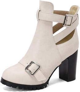 Женские ботильоны с круглым носком, большой размер, толстые высокие каблуки, с пряжкой BLXQPYT, Beige