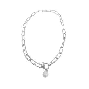 Ожерелье-тогл с серебряным покрытием, устойчивое к потускнению, с застежкой-скрепкой и жемчугом Adornia, белый