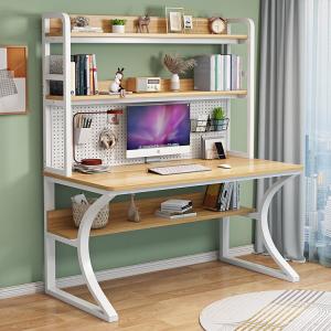 Компьютерный стол Xinmeikai с полками, 120x60x170 см, белый + светлый орех [перфорированная панель]