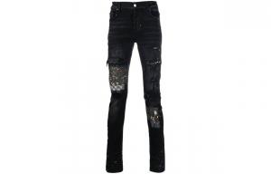 Чёрные джинсы AMIRI с патчами и эффектом брызг краски