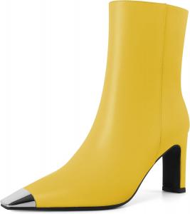 Женские ботильоны AUMOTED на толстом каблуке с высокой платформой, серебристой носовой частью, квадратным носком, боковой молнией, модные короткие ботинки, каблук 3,5 дюйма