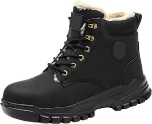 Мужские ботинки с стальным носком, термоплюш, водонепроницаемые, защитная обувь, легкие, композитный носок, кожаное исполнение, стальные рабочие ботинки, удобные, теплые зимние рабочие ботинки Generic, Black