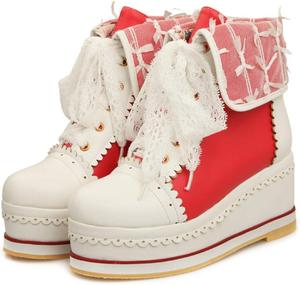 SaraIris милые ботильоны на платформе, шнуровка для косплей-брогов, ботинки на танкетке, Rot/Ausflug, Einfarbig (Getaway Solids)