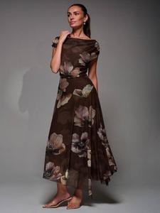 Флоральный сетчатый макси-платье с драпировкой Jolie Moi, Brown/Multi