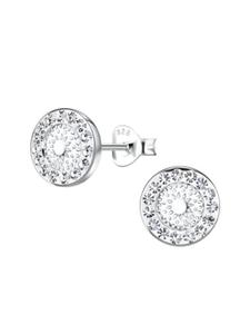 Alexander York Серьги-гвоздики GEO с кристаллами, круглые, 9 мм, белые, из серебра 925 пробы, комплект из 2 штук