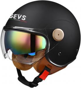 Полушлем открытый YEATLM NN63 Vespa с двойным козырьком, черный