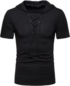 Мужская худи в стиле хиппи с коротким рукавом и шнуровкой Xiaojmake