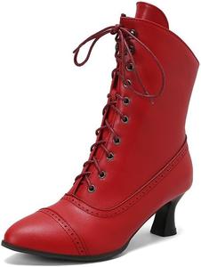 Glglgege Женские викторианские ботильоны на шнуровке с высокой небольшой шпилькой, заостренным носком, для вечернего платья, с боковой молнией, с ажурным узором, короткие ботинки, байкерские ботильоны