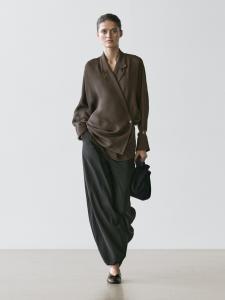 Летящая двубортная куртка-рубашка Massimo Dutti, greyish green