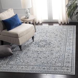 Ковер SAFAVIEH, 161 x 232 см, Alhambra Collection, Light Grey & Navy, винтажный восточный дизайн, без линьки и простой в уходе, идеален для помещений с высокой проходимостью в гостиной, спальне (ALH628F)