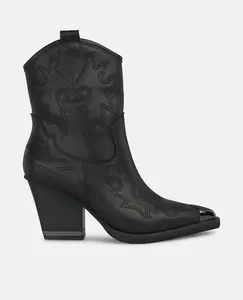 Женские ботильоны с широким каблуком и металлической деталью на носке Alma en Pena, черный