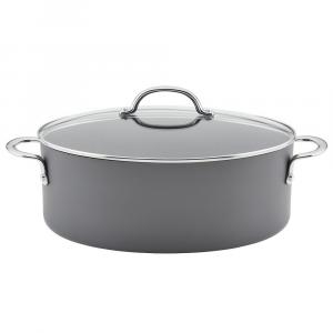 Rachael Ray 8-литровая посуда с твердым анодированным антипригарным покрытием, овальная кастрюля с крышкой, серый