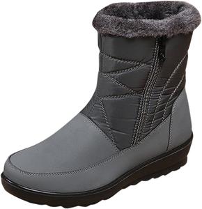 Женские зимние ботинки с мехом, с отделкой на рабочей подошве против скольжения, западного стиля, замшевые, на молнии, с флисовой подкладкой, прогулочные обувь для женщин Generic, #D07-Grey