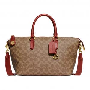 Сумка-шоппер из холста с телячьей кожей, переносная сумка через плечо, вместительная женская сумка на плечо цвета хаки COACH