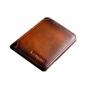 Banyanu Кожаный мужской кошелек для денег и карт, Yellow Brown-Vertical Trifold (Top Grain Cow Leather) Anti-Skimming